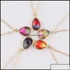 Подвесные ожерелья с одной кусочкой гот -воротнички Пара Mujer Colorf Water Drop Стеклянное колье Femme Crystal Gold CH OTW6I