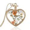 Verre amour coeur collier pour femmes couleur or fleur séchée pendentif chaîne mode bijoux fête cadeau