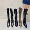 Boots Small Square Toe Women Knight High Heels Booties Thin Sock Knee Long Back Zipper Winter Party Dress Shoes 39