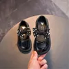 Flat Shoes Children's Leather Girls Bow Patent Princess Girls 'Pearl Single Black White Performance Dance