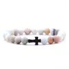 Strand Micro Pave Cz Bracciale a croce Amazonite Perle di pietra Braccialette per uomini Donne Yoga Gioielli