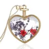 Verre amour coeur collier pour femmes couleur or fleur séchée pendentif chaîne mode bijoux fête cadeau