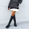 Kvinnor Stövlar Nya damer Platform Black Fashion Chunky Med Heels Knee High Boot Casual Party Shoes Woman Lår 0709