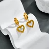 Stud Earrings 316L Stainless Steel Fashion Fine Jewelry Carved Geometric Embedded Natural Shells Love Heart Shape For Women