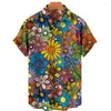M￤ns avslappnade skjortor ￶verdimensionerad skjorta hawaiian strand semester v￤xt blomma 3d tryck man l￶s o-hals jacka sommar vintage toppkl￤der
