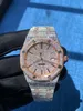 Wristwatch Rose Gold Mixed Sier Diamond Roman Numerals Luxury Mens Icing Cubic Zirconia Watch With BoxJTJJ