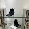 Boots Sexy Women Ankle Square Toe Rhinestone Metal Chian Thin High Heels Short Booties Flock/ Slip On Stretch Botas Fashion