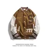 Hoodiemen's Spring and Autumn Stitched Letter Brodered Baseball Jacket Men's American Casual Loose Offle Work Jacket