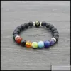 Beaded Strands Lava Stone Beads Armband Sex ord Buddhistiska smycken Armband Alla typer av välsignelser Drop Delivery 2021 DHKWL DR OT2AT