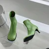 Boots Round Toe Women Ankle 2022 Arrivals Fashion Dress Shoes Thin High Heels Black Yellow Green Back Zipper Winter Booties