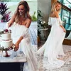 Abiti da sposa con spalle scoperte Boho Lace Beach Abiti da sposa Bohemian Plus Size Economici Fotografia Abito da sposa da donna Abito su misura