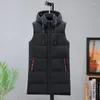 Gilets pour hommes Nice Automne Hommes À Capuchon Long Gilet Noir Marque Épaisse Veste D'hiver Sans Manches Gilet Plus Taille