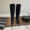 Botas apontadas para as mulheres joelheiras bombas de festas de inverno saltos magros calçados amarelos pretos BEIGE SLHE