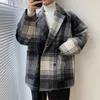 Men's Wool Plaid Woolen Coat Men's Fashion Retro Casual Jacket Men Streetwear Wild Loose Korean Long Mens Overcoat