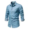 Men's Casual Shirts Slim Fit Men Blue Shirt Fashion Trend Long Sleeve Collared Camisas Para Hombre