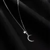 925 Chain Sterling Silver Moon Pendant Necklace Woman Simple ClaVicle Chain Shiny Zircon Collar Gift For Girls Exquisite Jewelry