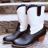 Boots Dress Shoes Large Women's Medium 2020 Heel Thick Round Head Black and White Contrast Embroidered Horse Sleeve Martin 221013
