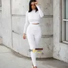 Women's Tracksuits Casual Solid Sporty Active Wear Matching Sets Women Long Sleeve Autumn Bodycon 2 Piece Outfits Crop Top And Leggins Set