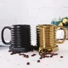 Mugs 3D Screw Shape Ceramic Cool Mug Coffee Porcelain Gift Durable Breakfast Milk Water Cup For Home Office- Black Gold