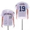 Men 1913 1948 Retro Baseball 19 Robin Yount Vintage Jersey Throwback Pullover Flexbase Sport Cool Base Pinstripe All Teached Team Navy Blue White Red Gray Beige