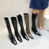 Boots Small Square Toe Women Knight High Heels Booties Thin Sock Knee Long Back Zipper Winter Party Dress Shoes 39