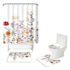Toiletzitters Handgeschilderde bloemenprint Home Decor Badkamer Cover Sets Waterdichte douchegordijn Textielmatten Tapijtpakken