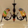 Kroonluchters creatieve retro gele papegaai vogel kroonluchter tiffany lichten gebrandschilderd glazen eetkamer slaapkamer barhalway met drie