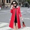 Women's Leather Women Coat Autumn Winter 2022 Real Fur Collar Double-faced Down Liner Sheepskin Thick Jacket