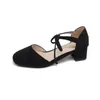 Sandaler 2022 Summer Women's Baita One -Word Buckle Thick Heel High Heels Wine Red -Selling Baotou Casual Shoes
