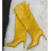 ブーツ女性セクシーなワニのパターン膝高い新しい秋の冬の薄いヒールパンチシューズグリーンブルーシューズ大サイズ220901