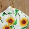 Ensembles de vêtements Costume deux pièces pour bébé fille de bébé de tournesol imprimé à revers à manches courtes et shorts pour fête d'anniversaire vacances 1-5T