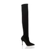 Designer-verzierte LUPASCA Oberschenkelhohe Stiefel aus schwarzem Wildleder, weiße schwarze Combat Booty-Hochzeitsparty-Box, EU35-43