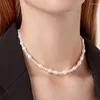 Girocollo DM Porcellana Collana sfalsata di perle grandi e piccole Delicato Collier Femme Sieraden Elegante Donna Accessori alla moda