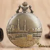 Pocket Watches Magnificent Castle Necklace Watch Quartz Bronze Sweater Chain Pendant Antique Timepiece Gifts Unisex