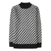 Camisolas masculinos Marca Houndstooth Men half gurtleneck suéter malha pulôver