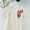 2022 Autumn Round Neck Knitted Floral Print Embroidery Dress White 1/2 Half Sleeve Short Casual Dresses D2O312815