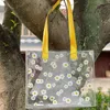 Gift Wrap 1 Piece Large Plastic Clear Tote Bag Reusable PVC Transparent Shopping With Webbing Handle For Outdoor Daisy Printed Design