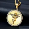 Pendentif Colliers Hommes En Acier Inoxydable Ange Collier Hip Hop Blanc Zircon Bling Plaqué Or 18K Religieux Otw5W