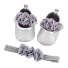 First Walkers 2022 Bowknot Sequins Baby Girls Shoes Infant Born Princess Hairband Girl Birthday Party