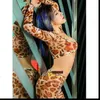 Mesh Transparent Thin Adult Sexual Womens Tracksuits Fantasy Costume Sexy Leopard Print 2 piece Set Zipper Open Crotch Skinny Pants