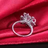 Anéis de casamento Uilz Flower Ring Band para garota romântica fofa brilhante brilhante elegante em forma de neve em forma de pedra cúbica de pedra de zircão