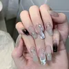 New Press On Nails Full Cover Autumn Winter Almond Nail Charming Pink Flame Short Ballet Wearable Fake Nails For Daily