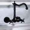 Bathroom Sink Faucets Wall Mount Basin Faucet Antique Brass Paint Black Bathtub Tap 360 Swivel Dual Handle Kitchen Cold And