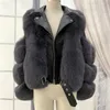 Cappotti di pelliccia di volpe finte con pelle PU per donne 2022 Autumn Inverno in inverno in vernice argento pelliccia di pelliccia
