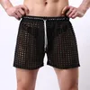 Sleep Men's Sleepwear Man Transparent Mesh Shorts Gay Sheer See através da marca Sleep Bottoms Leisure Home Wear