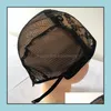 Bonnets de perruque Bonnet de perruque pour fabriquer des perruques avec sangle réglable sur le dos Taille de tissage Bonnets sans colle Bonne qualité Filet de cheveux Noir Drop Deliv Dhux6