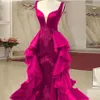 Tassel Mermaid Evening Dresses Spaghetti Strap sweetheart Ruffles Overskirt prom Gowns Beaded vestidos de festa