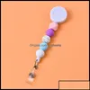 Key Rings Sile Bead Retractable Badge Reel Bpa Colorf Teething Chains Id Holder Belt Clip Jewelry Gift Drop Ot3Sh