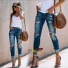 Avrupalı ​​ve Amerikan bayanlar seksi moda retro yüksek bel streç delikli skinny jeans