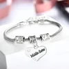 Link Bracelets 12PC Family Jewelry Glossy Clear Crystal Heart Charm Pendant Love Bead Chain Bangles Daddy Mommy Sister Nana Xmas Gift